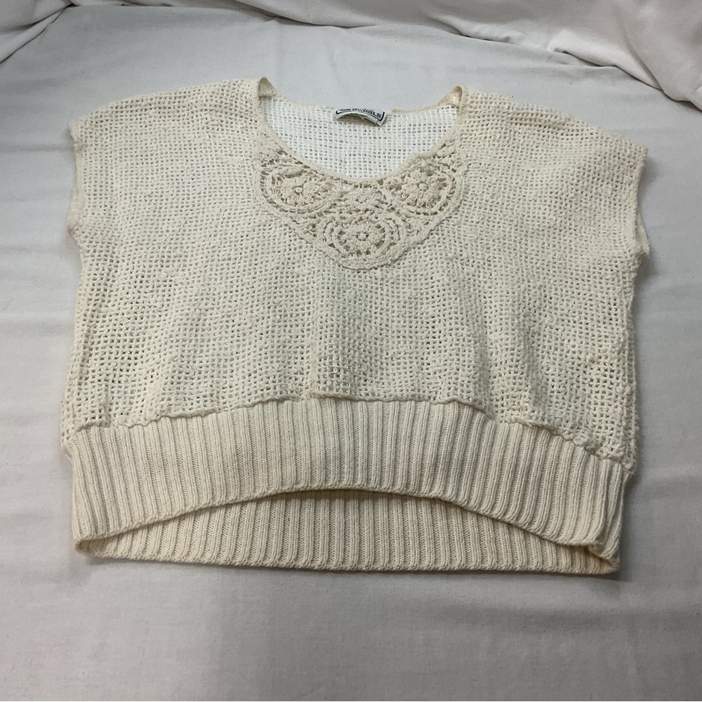 Campus Casuals Beige Sweater Vest, Size S, Knitted Cropped Boho Vintage Casual - Picture 2 of 7